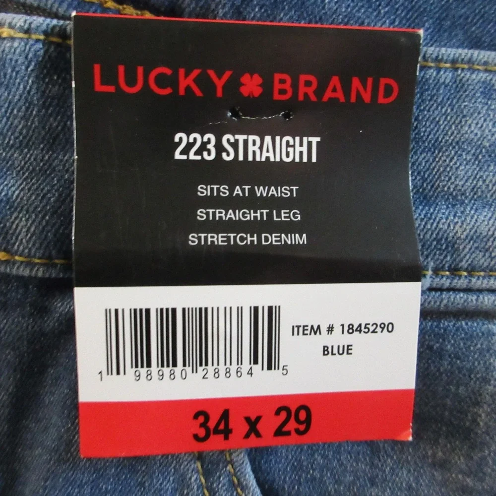 LUCKY BRAND 223 Straight Leg Jeans Mens Sz 34x29 Blue Classic Stretch Denim NWT